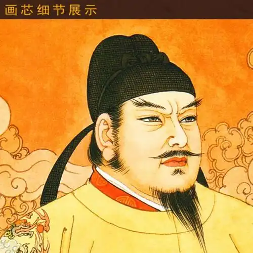 唐朝皇帝画像 唐太宗李世民挂画人物画 书房客厅装饰画卷轴画 锦盒 a