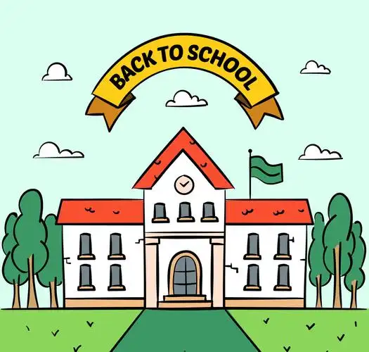 彩绘教学楼设计矢量素材