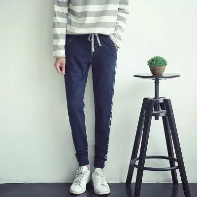 特 日系潮男 腰部抽绳侧面拼织带拼接束脚牛仔裤 k5265/p75-网商园