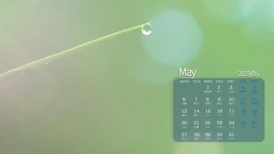 2019年5月小清新植物自然风光日历,月历壁纸-回车桌面
