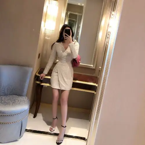 司凰轻奢 年终party约会丝绒buling闪闪亮片修身连衣裙