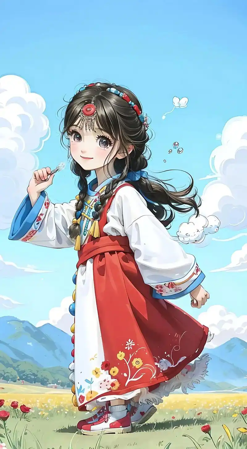 一个开心的小女孩,长头发,哈哈大笑,白色短 - 抖音