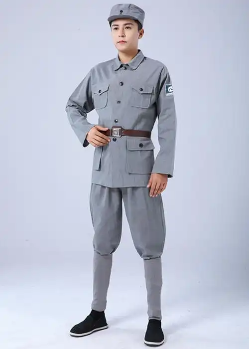 支持国货·现货新四军红军长征话剧舞台合唱服战服装 蓝灰色红 110