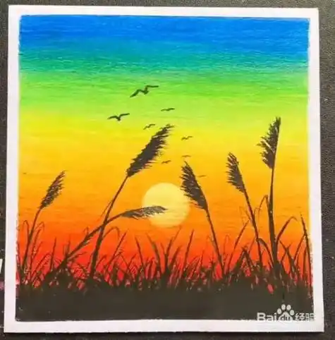 落日风景画(蜡笔画)