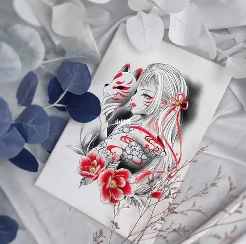 狐面艺妓  #同城  #纹身手稿  #莆田纹身