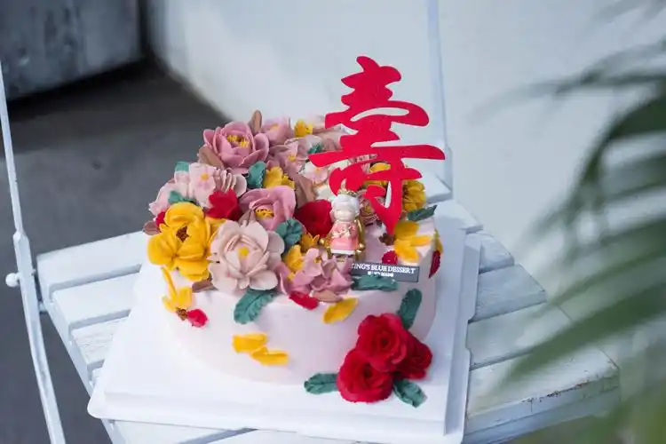 【kings blue钴蓝甜品】成都粉红系裱花祝寿送长辈母亲生日蛋糕