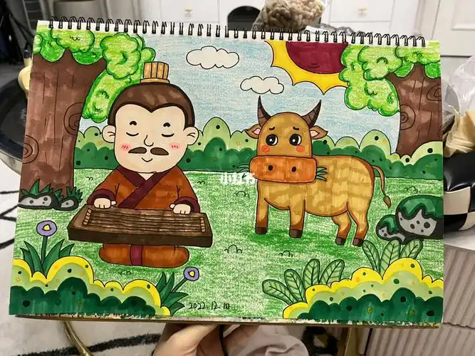 《对牛弹琴》#教师考编  #简笔画  #儿童画 #对牛弹琴