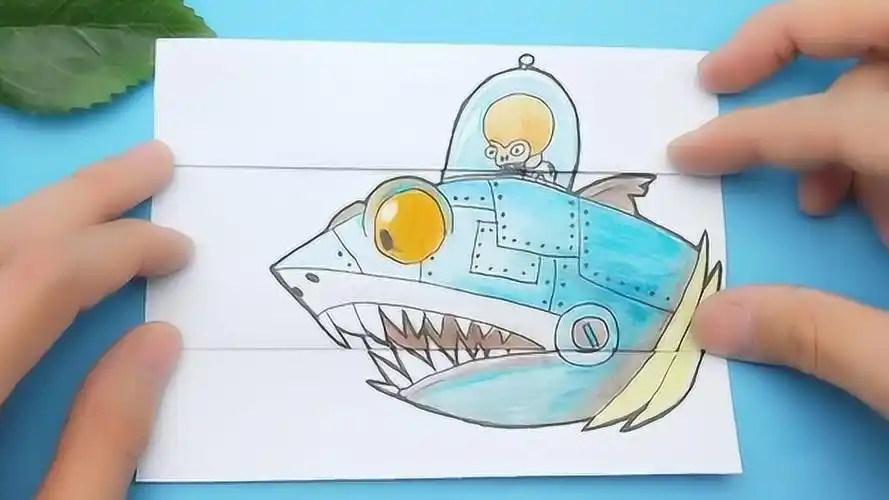 用一张纸手绘鲨鱼僵尸博士搞笑变身,两次变换后会有什么区别?