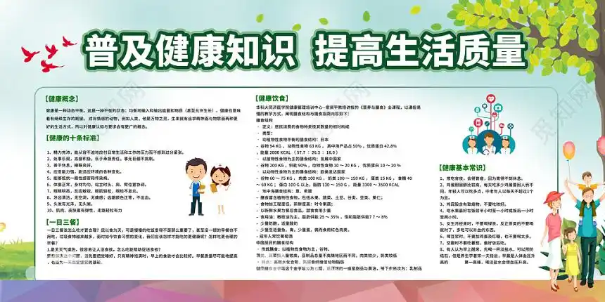 绿地清新炫彩背景普及健康知识提高生活质量宣传栏展板psd