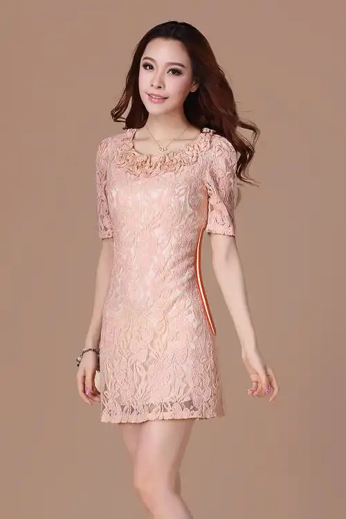 新款热卖 蕾丝镂空修身气质连衣裙 花朵领造型蕾丝连衣裙