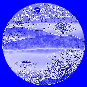 蓝色中国风水墨山水画