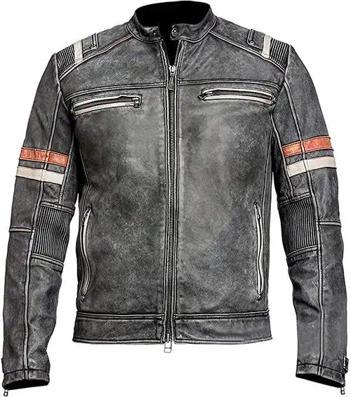 spazeup cafe 赛车夹克复古摩托车复古机车仿旧皮夹克