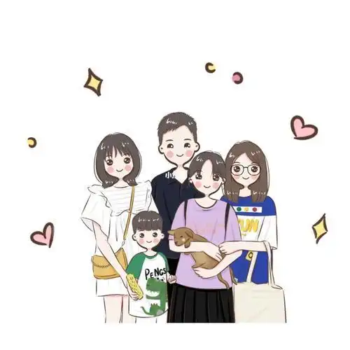 一家五口两女一儿全家福卡通头像背影
