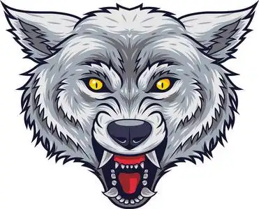 可爱小狼崽与坐在他的头上的一只蝴蝶的画像狼头标识.