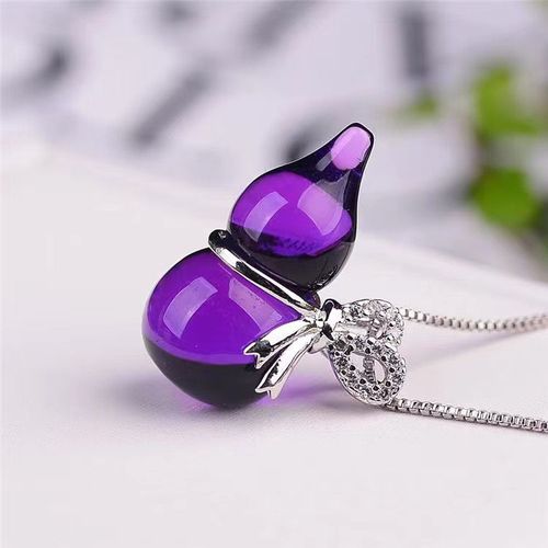 天然紫水晶葫芦吊坠女款项链锁骨链葫芦招财转运时尚简约饰品礼物