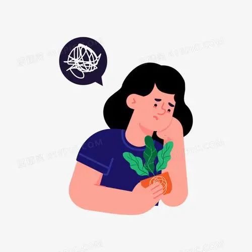 卡通手绘女生心情复杂免抠元素