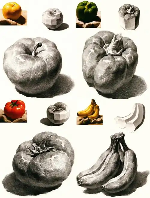 786张单个静物对照临本素描静物蔬菜水果篇