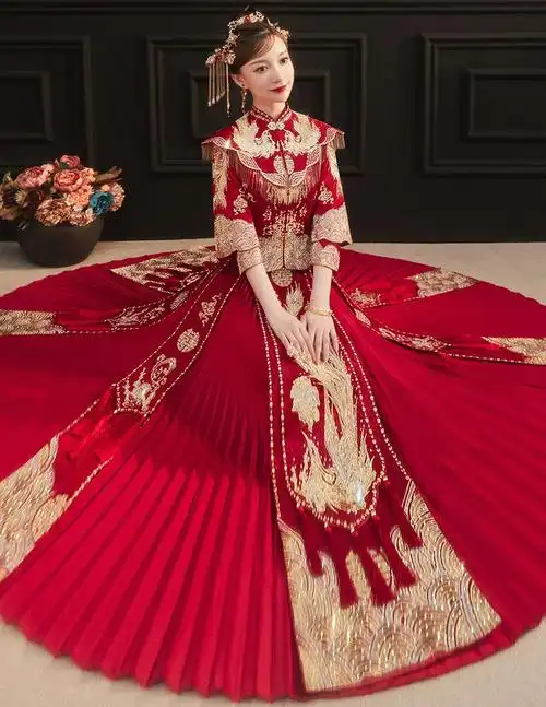 禾秀服中式婚礼新娘服装秀禾服年结服嫁衣凤冠霞帔秀禾女秀和服 喜凤