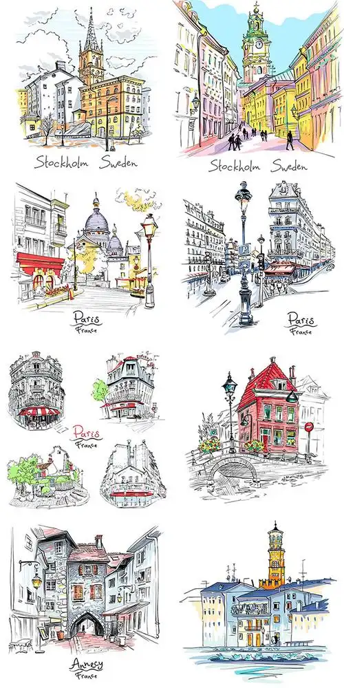 手绘风城市插画