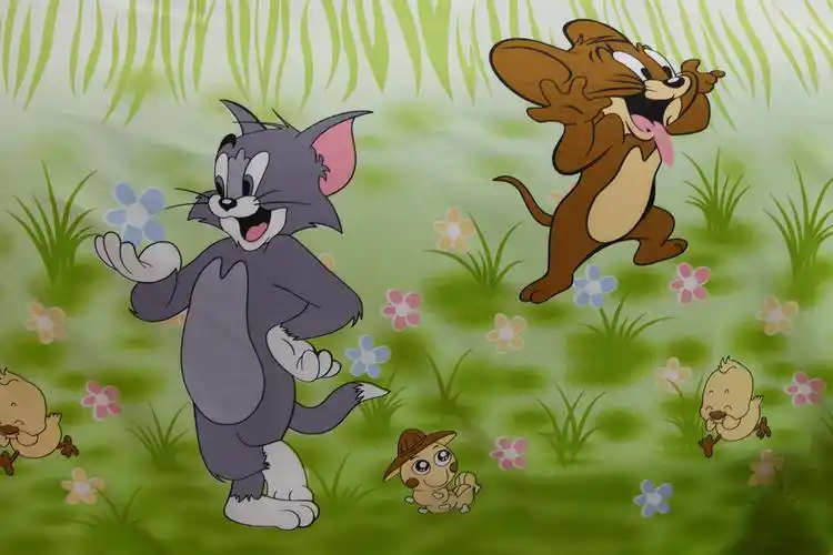 100%纯棉四件套 猫和老鼠全棉斜纹印花四件套