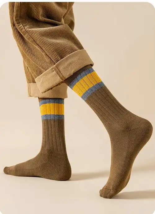 保暖袜条纹加厚毛巾袜抽条中筒男士袜子混合颜色5双均码适合3744码脚