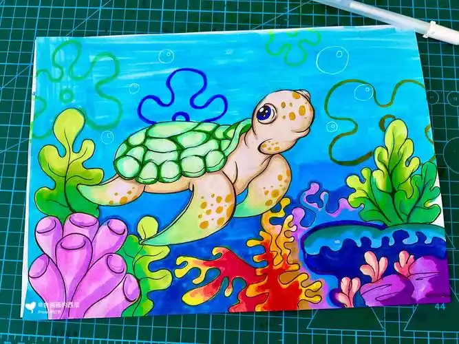 马克笔儿童画乌龟儿童创意画教程内附步骤