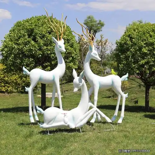 玻璃钢吉祥鹿动物雕塑 仿真户外草坪摆件