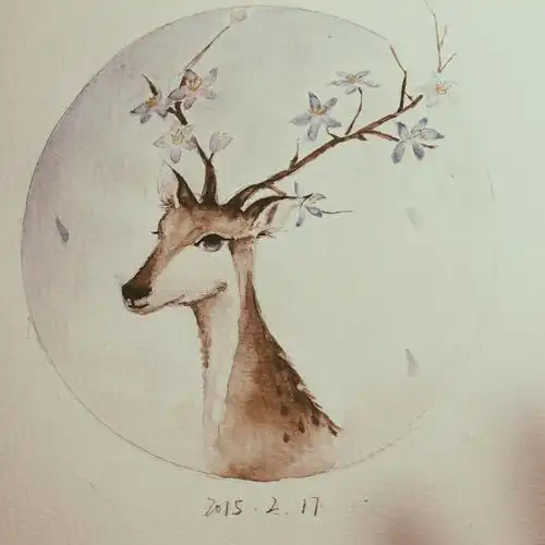手绘水彩 鹿 练习