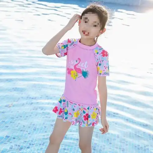 新款女童韩版连体分体公主裙式中大童游泳衣女孩学生保守平角泳装