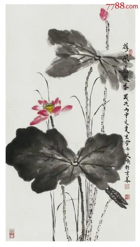 国画国画作品展叶脉只需要简单的勾勒就可以,荷