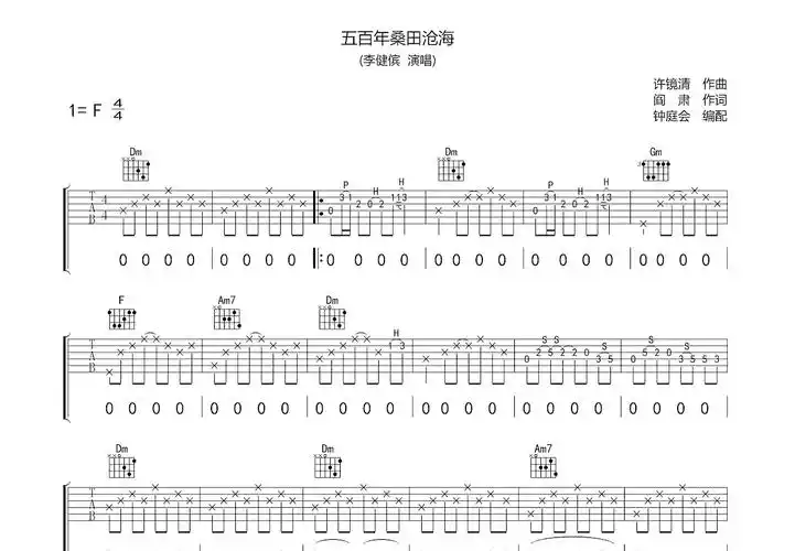 五百年桑田沧海吉他谱_李健傧_f调弹唱_100%原版_钟庭会编配 - 吉他