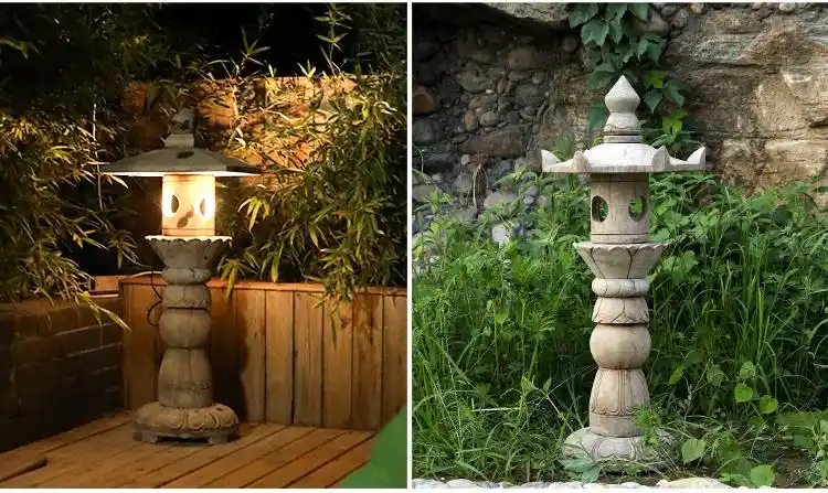 石灯庭院中式日式仿古石灯摆件石灯笼日式庭院青石石雕石灯太阳能乳