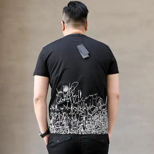 夏新款小兜后背图潮胖子大号男装加肥加大码圆领男士短袖t恤