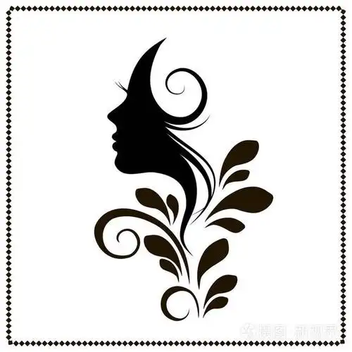 一个长卷发的漂亮年轻女人的剪影白色背景上的黑色轮廓矢量图