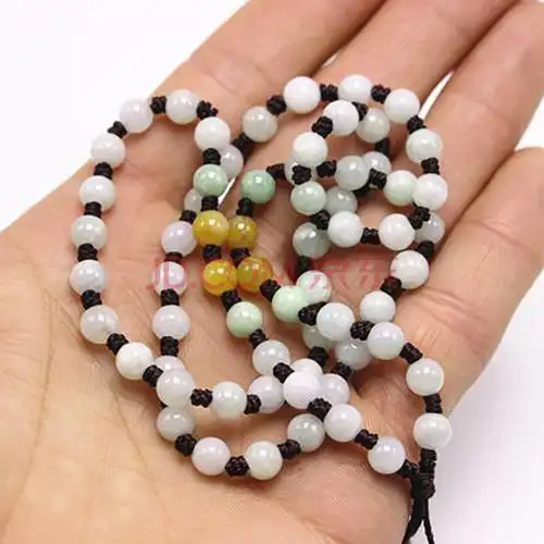 唯慕翡翠圆珠手工编织吊坠挂绳项链附证书8mm珠子