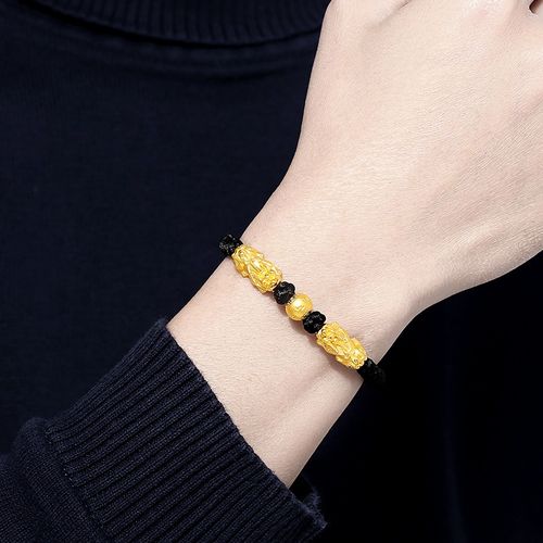 允唐珠宝黄金貔貅手链男士足金六字真言珠本命年手工编织手绳男款生日