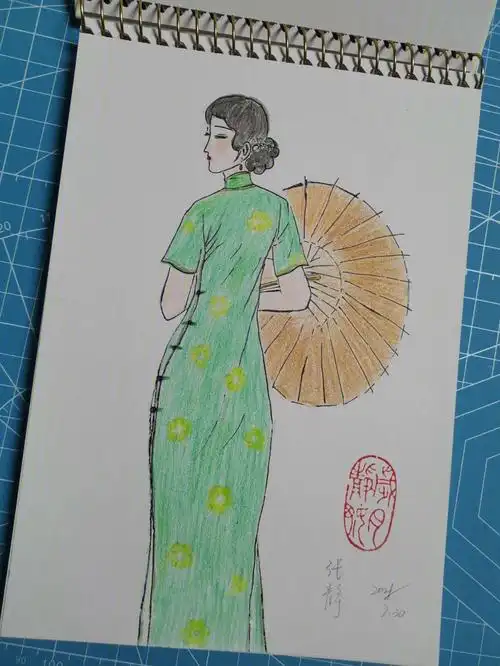 彩铅手绘国风旗袍临7