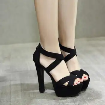 鞋超高跟凉鞋女新款恨天高14cm超高跟鞋夜场粗跟防水台15情趣性感夜店