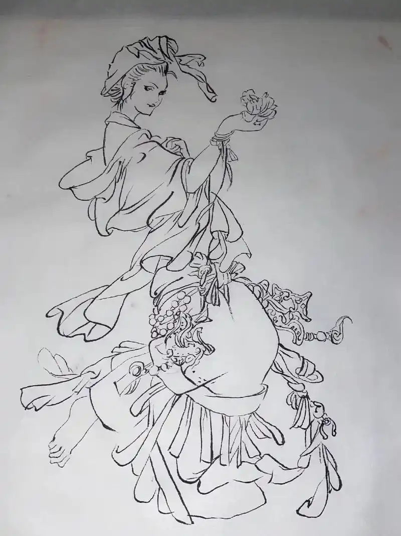 白描仕女图 工笔白描 半生熟宣纸 35x20cm - 抖音