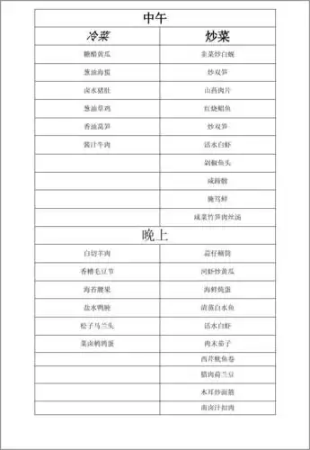 中餐午餐 菜谱