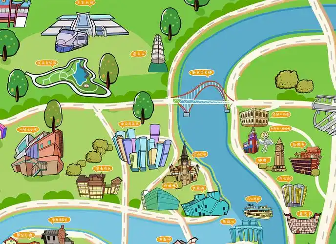 重庆q版可爱风格手绘卡通地图