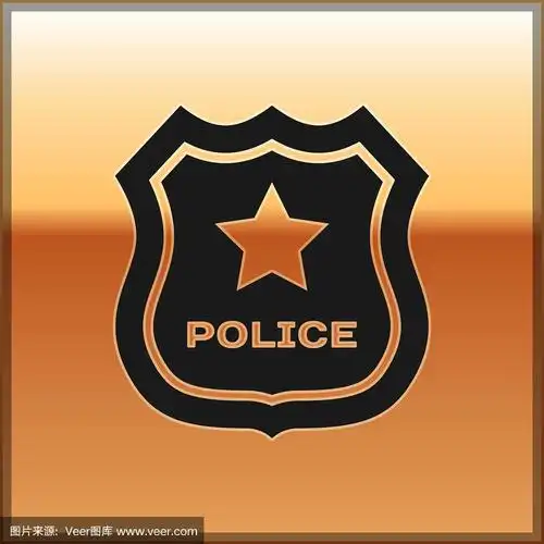 黑色警徽孤立在黄金上