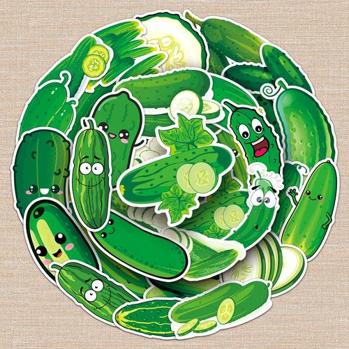 50张黄瓜绿色美味蔬菜卡通pvc防水材质diy涂鸦吉他手机笔记本贴纸