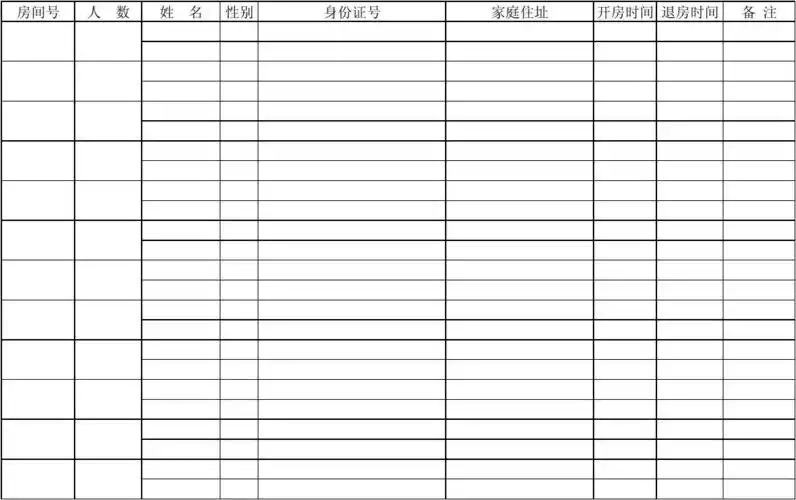 免费文档 所有分类 表格/模板 表格类模板 旅店登记表 标准格式的旅店