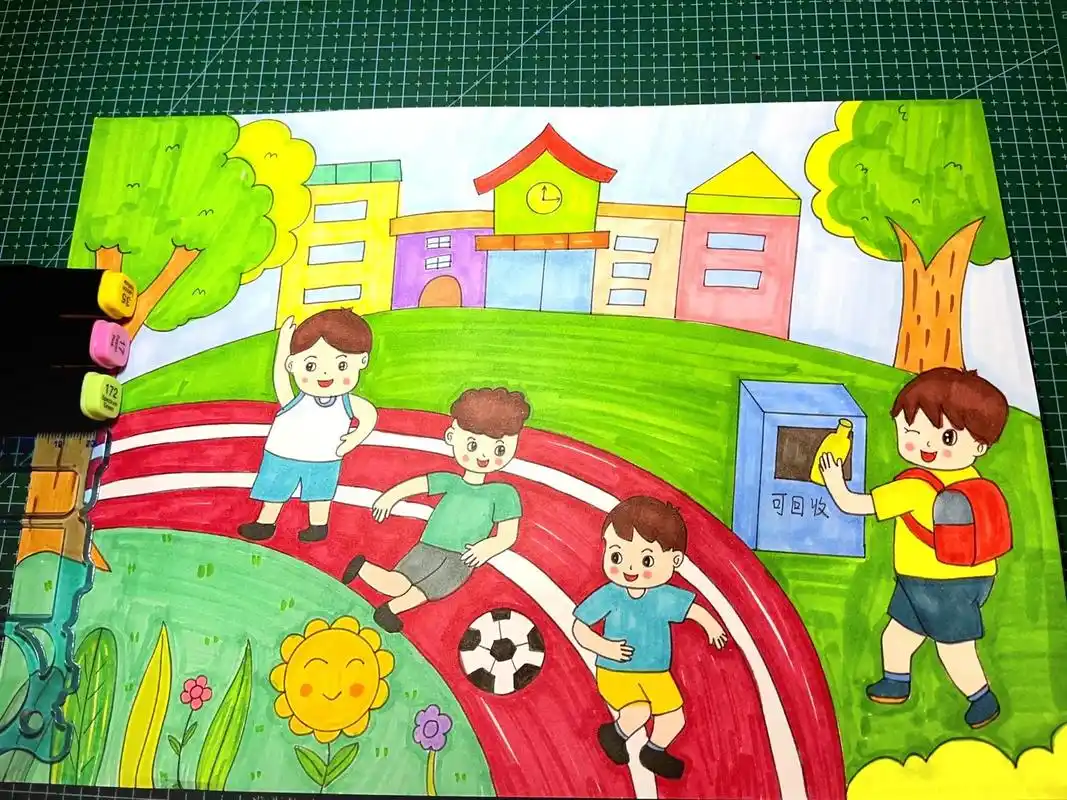 线稿9315打印#校园一角 #最美校园绘画 #文明校园主题绘画 #美丽