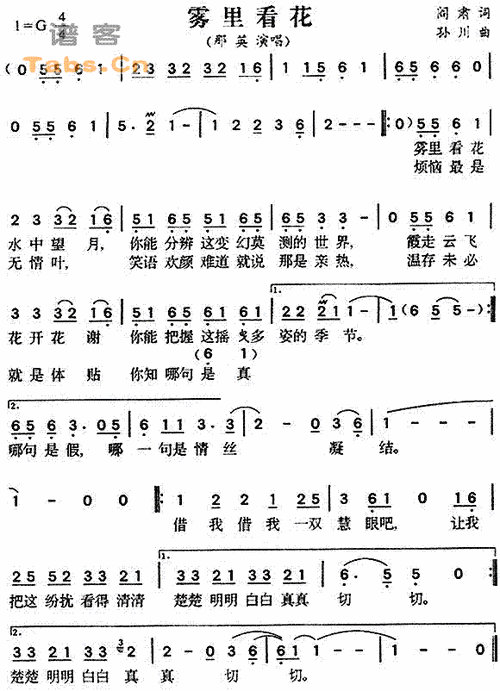 水果布丁编辑相关歌谱:[笛箫谱]雾里看花[简谱]想你(雾里看花词