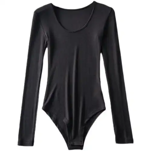 官图实价 冰丝螺纹 连体衣女百搭长袖连身t恤春秋装内搭上衣打底 - 17