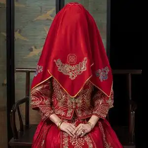 新娘红盖头2022结婚红色中式蒙头巾秀禾出嫁凤冠霞帔汉服明制头纱