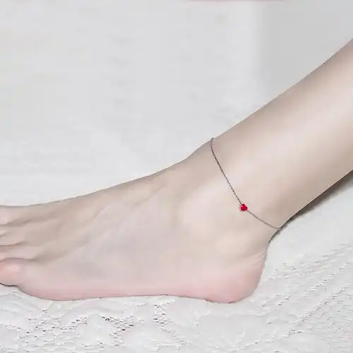 脚链女 性感 可爱_韩国可爱s925纯银小红心脚链女款简约性感个性脚踝