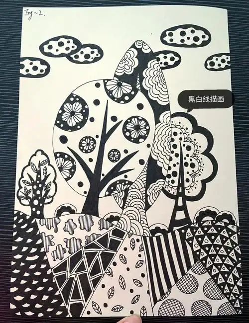 美白线描画自然之土带基础过程图